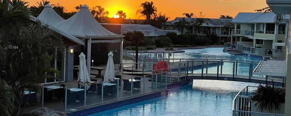 Oaks Pacific Blue Resort at sunset