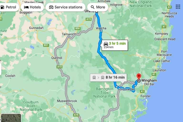 Route from Uralla to Wingham